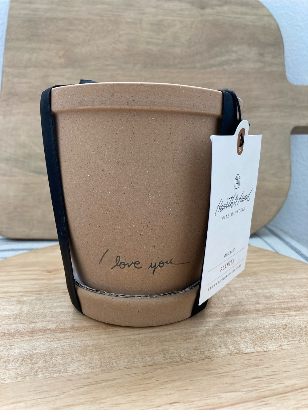 NWT Hearth & Hand 'I love you' Tan Clay Planter 4.5” Pot